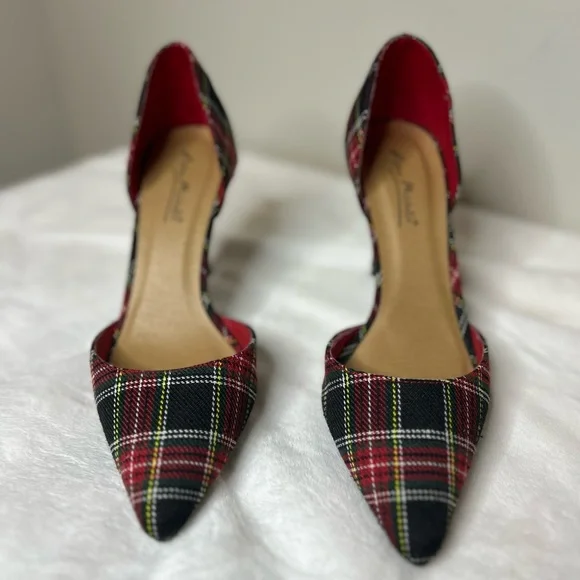 Anne Michelle Red Tartan Plaid Heels with Pointed Toe Size 7 - Picture 4 of 10